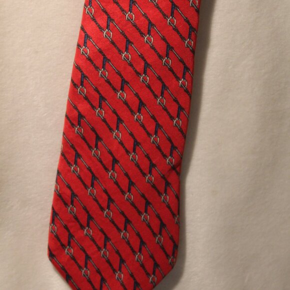 DIOR Italian Red Silk Tie with Equestrian Stirrup print VTG - Picture 3 of 5